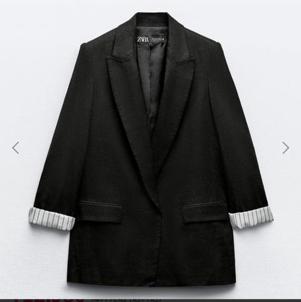 SS24 Zara Linen Blend Roll Up Sleeve Open Front Blazer